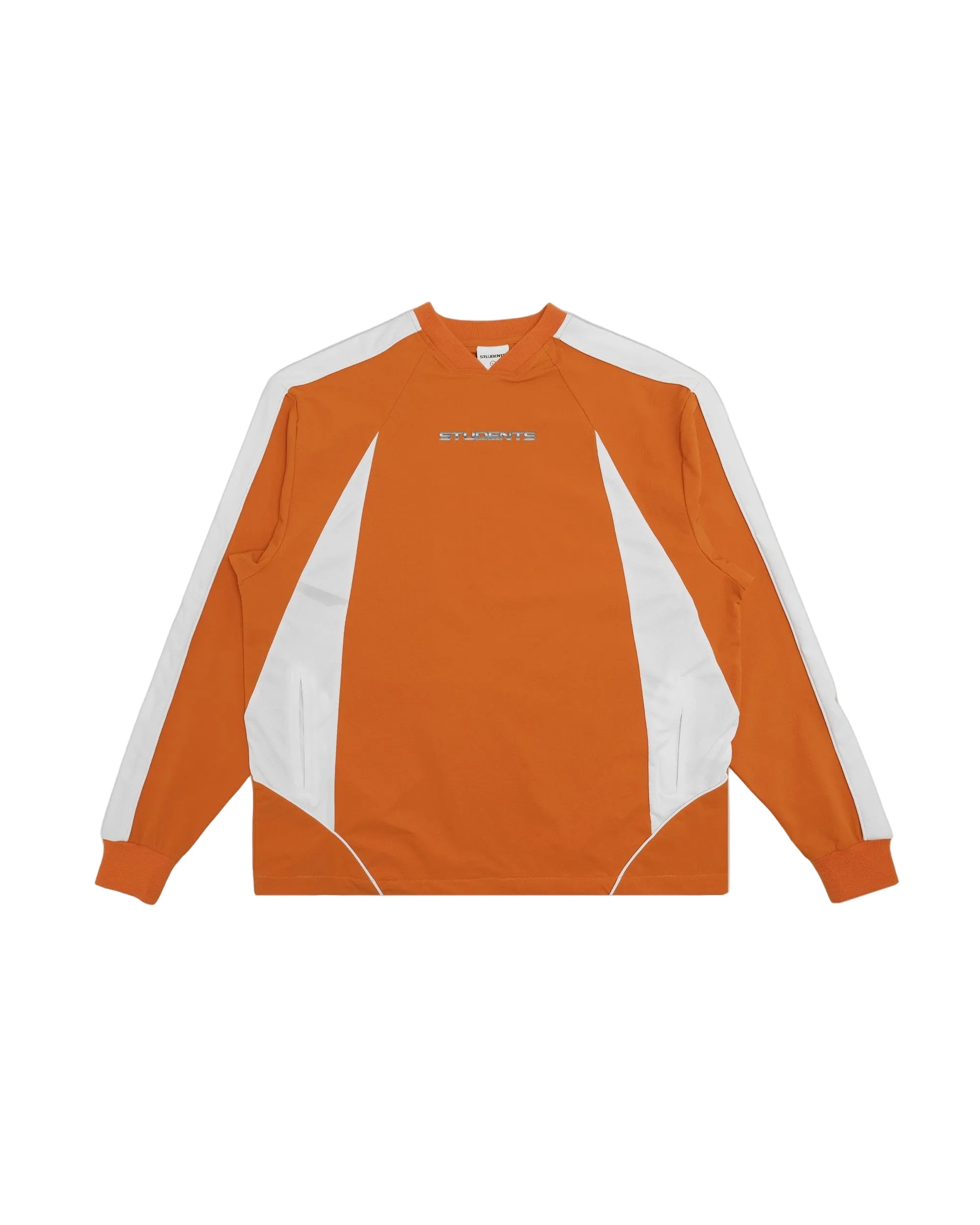 Orange and white long-sleeve shirt on a white background