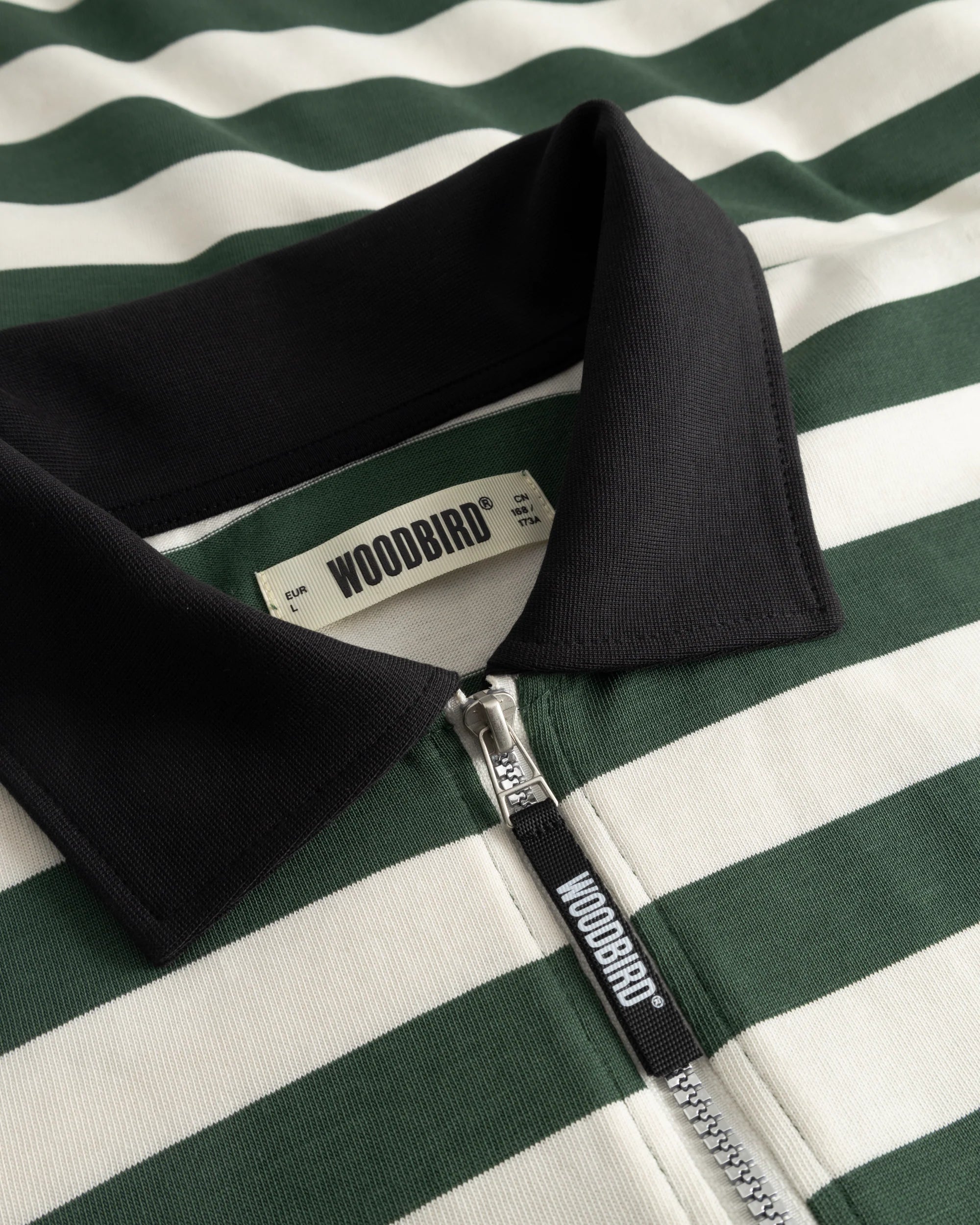 Hiro L/s Stripe Zip Polo | Pine Green