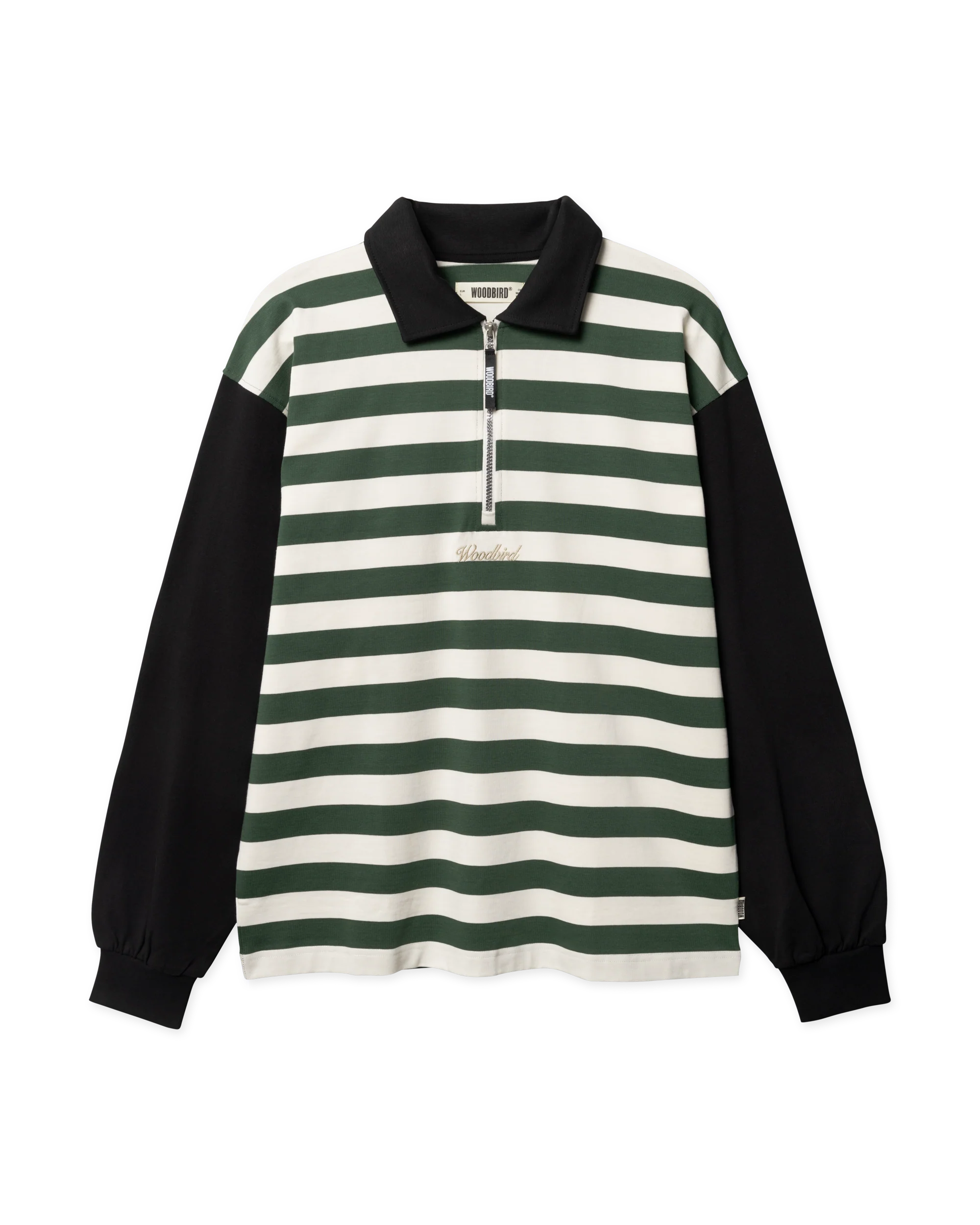 Hiro L/s Stripe Zip Polo | Pine Green