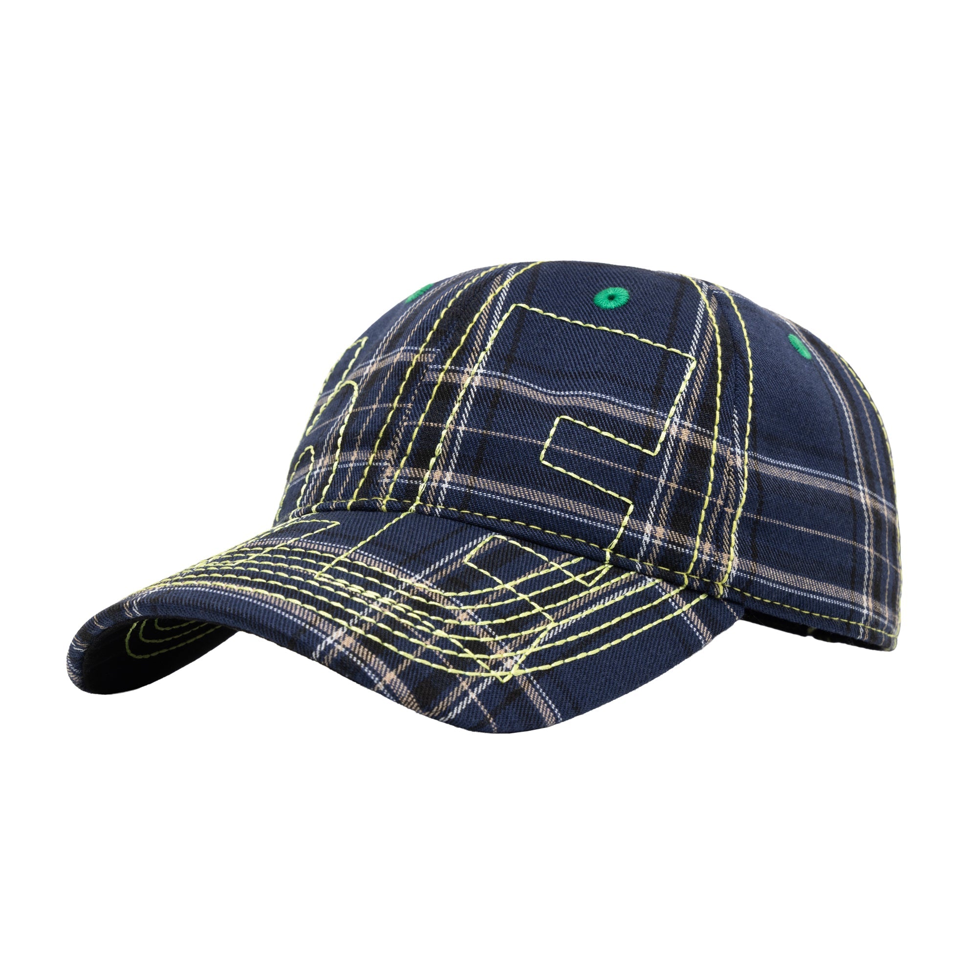 Vapor 6 Panel Hat | Navy Plaid/Highlighter