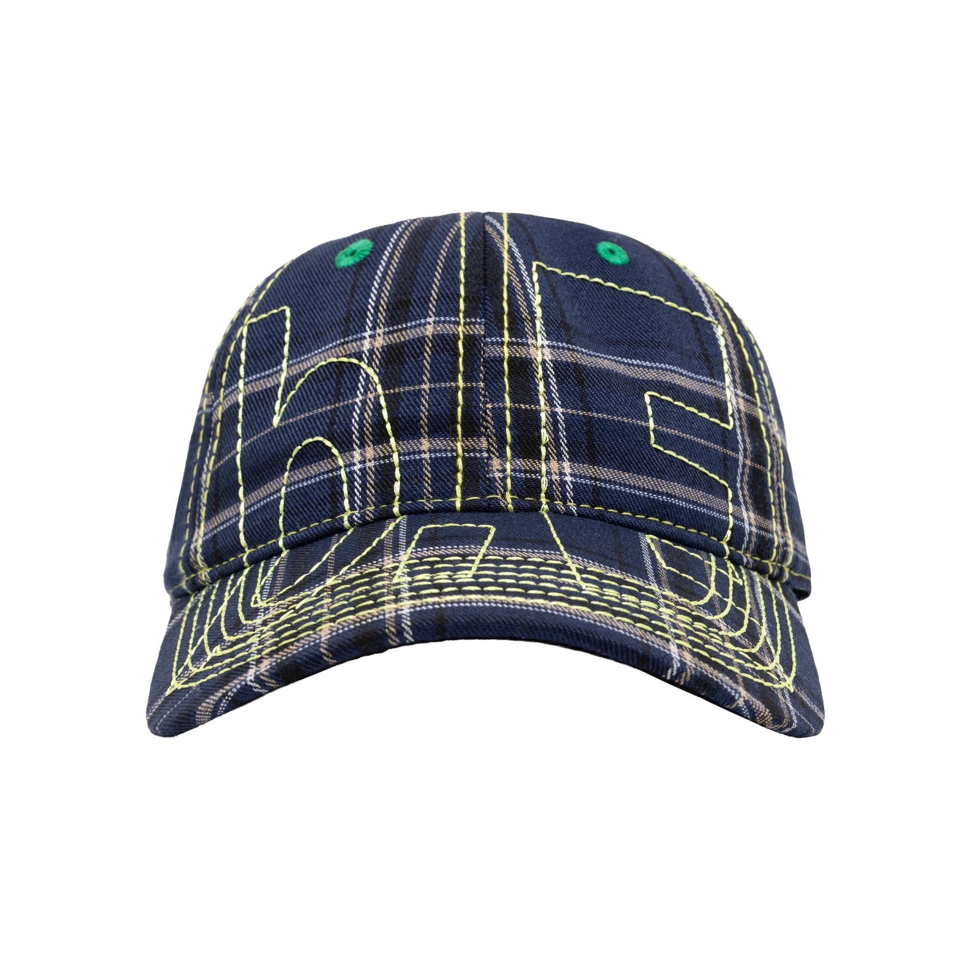 Vapor 6 Panel Hat | Navy Plaid/Highlighter
